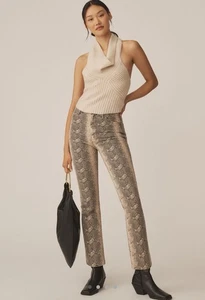 NWT Mother The Hustler Flood High Rise Jeans Boa Babe Snakeprint Size 26 Cream - Picture 1 of 8
