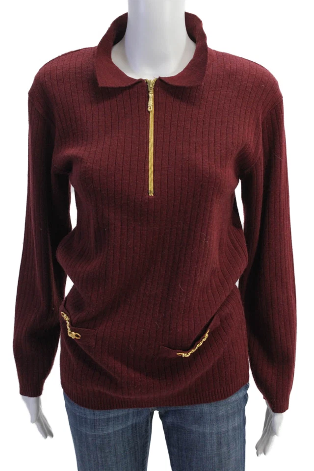 Suéter Adolfo Mujer Mangas Largas Cuello Redondo Vino Rojo Mezcla Lana Talla Pequeña Foto 1 de 4