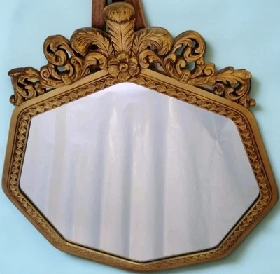 Antique Ornate Rococo Gold Gilt Timber & Plaster Gesso Mirror Plume Baroque 28" - Image 1 of 4