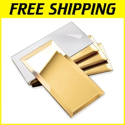 Elegant Peel and Stick Gold Beveled Mirror Backsplash - 3x6 Inch Subway Tiles - Image 1 of 4