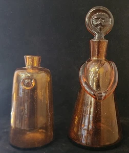 Vintage Boda Sweden People Decanter & Bottle, Amber Glass by Erik Höglund - Picture 1 of 4