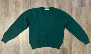VTG L.L. Bean Made in Ireland Lambswool Green Long Sleeve V Neck Sweater Size M - Picture 1 of 5
