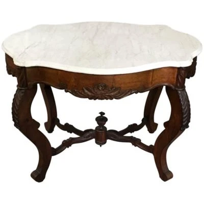 19th Century Victorian Carved Rosewood and Marble Center Table - Image 1 of 4
