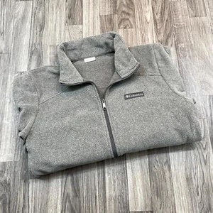 COLUMBIA SPORTSWEAR Full Zip Up Mock Neck Grey Fleece Jacket Men's Size Medium - Picture 1 of 9