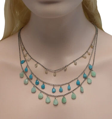 Coldwater Creek Three Strand Silver Tone Chain Necklace Turquoise Green Teardrop - Изображение 1 из 2