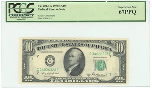 1950B $10 FEDERAL RESERVE NOTE, FR-2012-G, PCGS SUPERB GEM NEW 67PPQ G34026328F - Picture 1 of 2