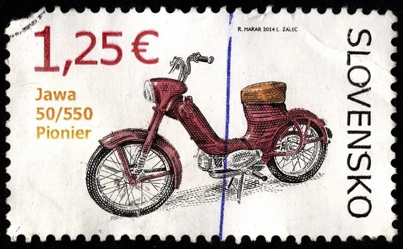 Slovakia - 2014 - 1.25e Jawa 50/550 Pionier Motor Scooter Issue w Light Cancel - Image 1 of 1