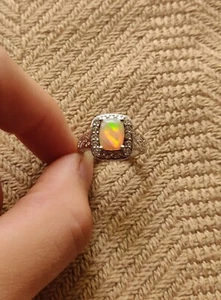 Sterling Silver Ethiopian opal and white topaz ring sz 7 - Picture 1 of 5