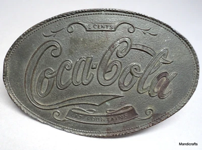 Hebilla de cinturón Coca Cola c1970 Lewis Chicago pátina Coca-Cola 5 centavos en fuente de colección Foto 1 de 4