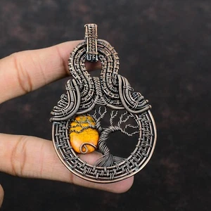 Gift For Her Copper Bumble Bee Jasper Wire Wrapped Tree Of Life Pendant 3.5" - Picture 1 of 6