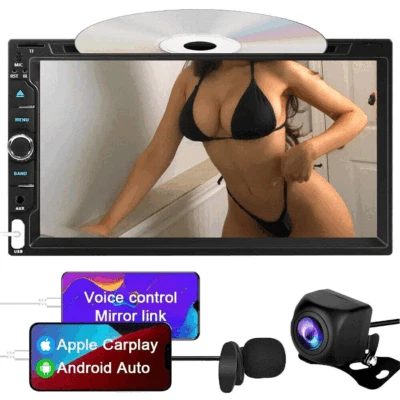 YUANTING 7" Double 2 Din Car Stereo Apple CD DVD Player Radio CarPlay With Backup Camera