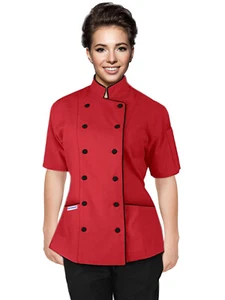 Short Sleeves Tailored Fit Chef Coat Jacket Uniform for Women - Picture 1 of 26