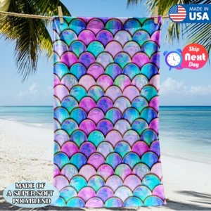 Fish Scale Print Extra Large Beach Towel Oversize Bath Towels Sandfree Absorbent - Picture 1 of 24