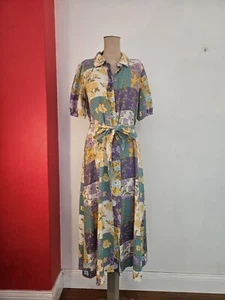 Sportsgirl Linen Blend Dress Patchwork Hippie Gypsy Boho Button Down Size 10 - Picture 1 of 14