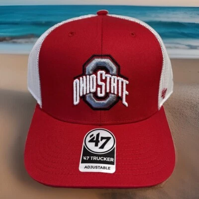 OSU Ohio State Buckeyes HAT '47 Brand Red/White Trucker Snapback Adjustable Cap - Imagem 1 de 4