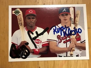 Reggie Sanders Ryan Klesko 91 UD Final Ed #1F Autograph Reds Braves Black. Blue - Picture 1 of 1