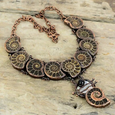 Regalo Para Ella Cobre Amonita Fósil Electroformado Collar Ajustable 18.0" Foto 1 de 4