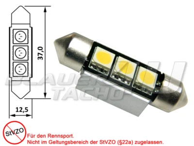 1 bombilla tubular con 3 LED SMD de 3 chip para CAN BUS, 37 mm, C5W, blanco - Imagen 1 de 2