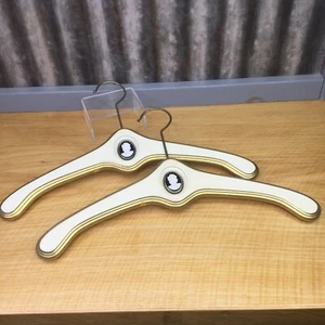 2 Vtg Wooden Clothes Hangers w/ Cameo Woman Profile Regency MCM Cream & Gold 18" - Picture 1 of 18