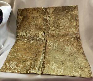 Japanese Style Gold Silk Pillow Covers Square Floral Dragons Set Of 2 NEW READ