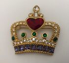 Swarovski Crystals Swan Logo Gold Tone Queen of Hearts Crown Brooch Pin