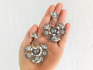 Taxco Filigree Earrings. Sterling Silver. Mexico. Frida Kahlo. 2131 - Picture 1 of 8