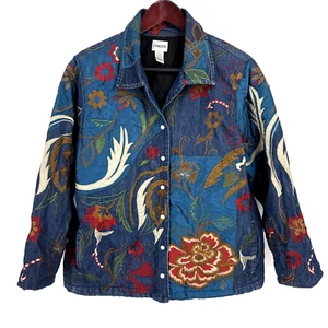 Vintage Chico's komplett bestickte Blumen gefütterte künstlerische Jeansjacke 3 / XL - Bild 1 von 13