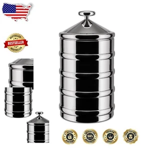 Elegant 3" Round Kalisto Kitchen Box - Lightweight, Snap Closure, Silver Finish - Picture 1 of 9