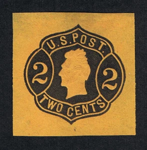 GENUINE SCOTT #U76 LARGE CUT SQUARE 1870-1871 BLUE ON ORANGE - REAY PRINTING - Picture 1 of 2