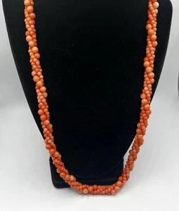 Vintage Glass Bead Necklace With Enameled Box Clasp Twisted Coral Colored Beads - Picture 1 of 5