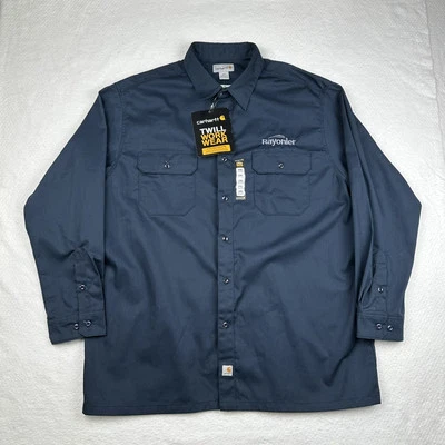 NEW Carhartt Twill Work Wear Long Sleeve Button Up Shirt Blue Men’s Size 2XL - Image 1 of 4