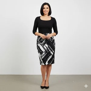 Worthington Black White Abstract Print Pencil Skirt Sz 18 Work Staple Maximalist - Picture 1 of 9