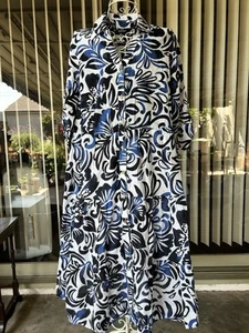 NWOT Mlle Gabrielle Amalfi Midi Dress 3/4 Sleeves Blue White Paisley Cotton S - Picture 1 of 10