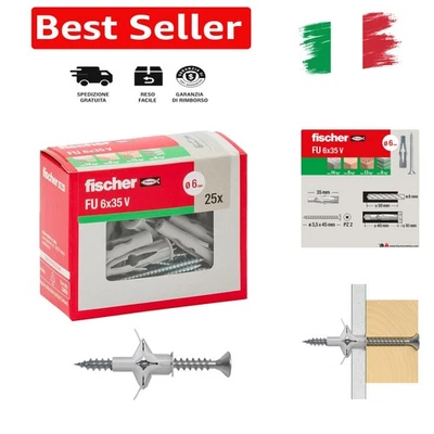 Fischer 25x Tasselli a Farfalla FU con Vite, 6 x 35 mm, per Cartongesso, Pann... - Immagine 1 di 4