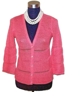  Max Studio Top Sz S Knit V Neck Coral Ramie Casual Ramie Sweater Cardigan 4 6 - Picture 1 of 3