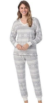 Conjunto de pantalones de pijama Cuddl Duds Fair Isle terciopelo polar cuello en V XXL NUEVO CON ETIQUETAS copo de nieve Foto 1 de 4