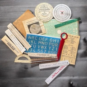 Lot Of 15 Vintage Slide Rules Rulers Stencils Drafting Measuring Tools Templates - Picture 1 of 6