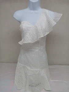 Shein White Checks Off The Shoulder Ruffle Dress Women’s Size 2 XS - Picture 1 of 13