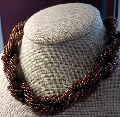 Copper Brown Seed Bead, Twisted Choker Necklace, 14" - Image 1 of 4