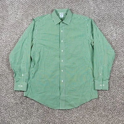 Brooks Brothers Shirt Mens 16.5 Green Gingham Slim Fit Non Iron Cotton 346 - Image 1 of 4