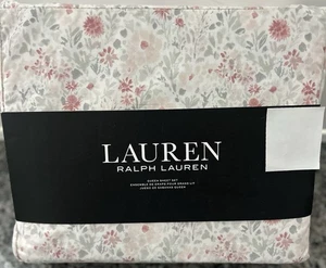 Ralph Lauren QUEEN Sheet Set 4 PCS 100% Cotton Deep Fit Gray Pink Peach Flower - Picture 1 of 2