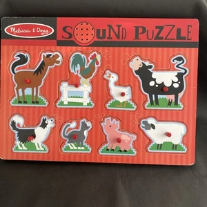 Melissa & Doug Animals Sound Effects Puzzle, 8 Wooden Pegs, Kids Age 2 Years + - Picture 1 of 3