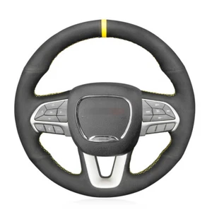 Black Suede Yellow Marker Car Steering Wheel Cover For Dodge Challenger Charger - Picture 1 of 16