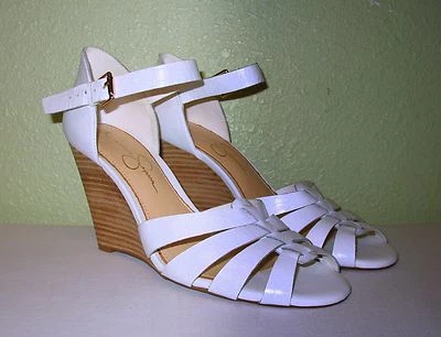 女士白色杰西卡 SIMPSON PEEP-TOE 木制楔形鞋 美国 9 M EUR 39 39.5  — 第 1/4 张图片