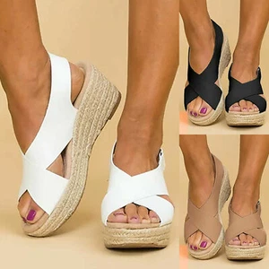 Sandalias de mujer plataforma zapatos tacón de cuña ocio España Peeptoes sandalias - Imagen 1 de 15
