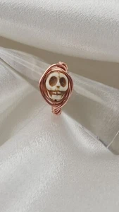 Handmade Howlite Skull Wire Wrap Copper Ring Memento Mori ~ Custom Made - Picture 1 of 7