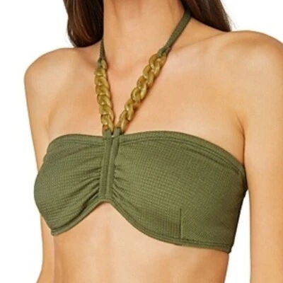 Shoshanna Cinched Chain Halter Neck Bandeau Bikini Top Bra Size M Olive - Image 1 of 2