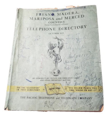 Fresno Madera Mariposa Merced Bell System Telephone Directory Phone book 1952 - Image 1 of 4