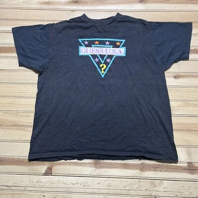 Винтажный оригинальный черный одинарный шов 80-х 90-х Guess США? Рубашка Star размер большой - Изображение 1 из 4