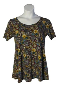LuLaRoe XXS Purple Yellow Blue Medallions Perfect Tee Knit Shirt Top Stretch - Picture 1 of 3